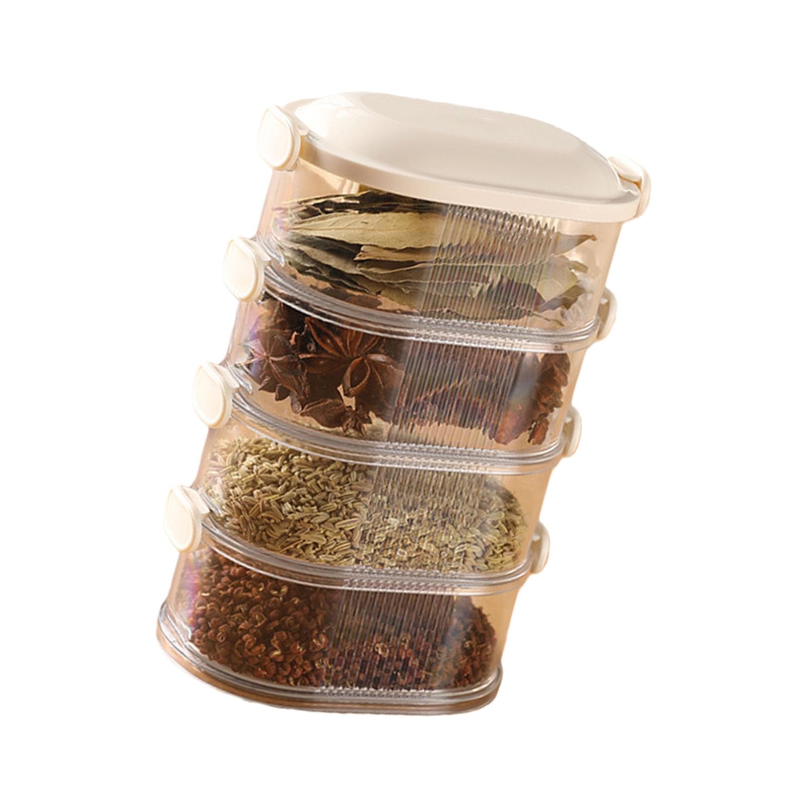 Piceioep Stackable Kitchen Condiment Organiser Multi Section Transparent Lid Storage Essential Multi Compartment Condiment Box