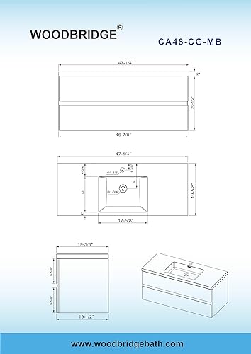 Miniatura 2 de WOODBRIDGE CA48-CG-MB Vanity, 48", gris con tapa negra