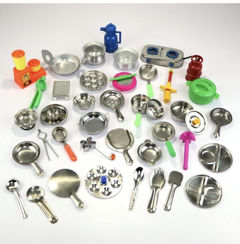Tirtha Enterprises Stainless Steel Utensils Non Toxic Indian Kitchen Set Great Kitchen Toys for Girls ( It Has Sharp Edges Not Suitable for Small Baby ) Kids Steel choppu Saman (B0D42D27VY) Amazon Price History, Amazon Price Tracker