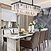 MEELIGHTING L39.4 W10.2 Rectangle Modern Crystal Chandeliers Lighting Pendant Ceiling Lights Fixture Lamp for Dining Living Room