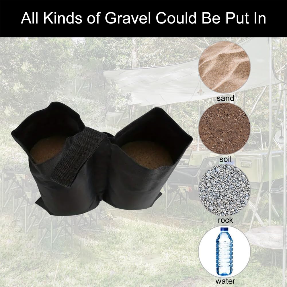 Sacchi Sabbia per Gazebo,Pesi per Gazebo,Pesi per Gazebo Esterno,Zavorre per Gazebo,Sacchi Sabbia da Riempire,Sandbag,Sacchi Sabbia a Tenda,per Esterni (Stile 2 - Nero 4pcs)