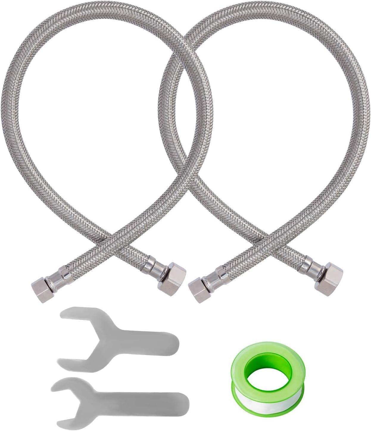 (2 Pack) 16 Inch Faucet Supply Lines 3/8" Female Comp Thread x 1/2" FIP Thread Sink Hose 16" Stainless Steel Braided Faucet Supply Line for Bathroom with 2 Wrenches and 1 Sealing Tape