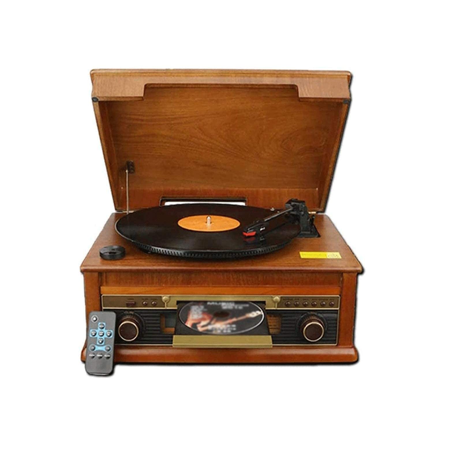 Retro Phonograph Record Player Vinyl Turntable with Speakers USB/Bluetooth/CD/Vinyl LP Records 3-Speed Belt-Drive Vinyl LP Player