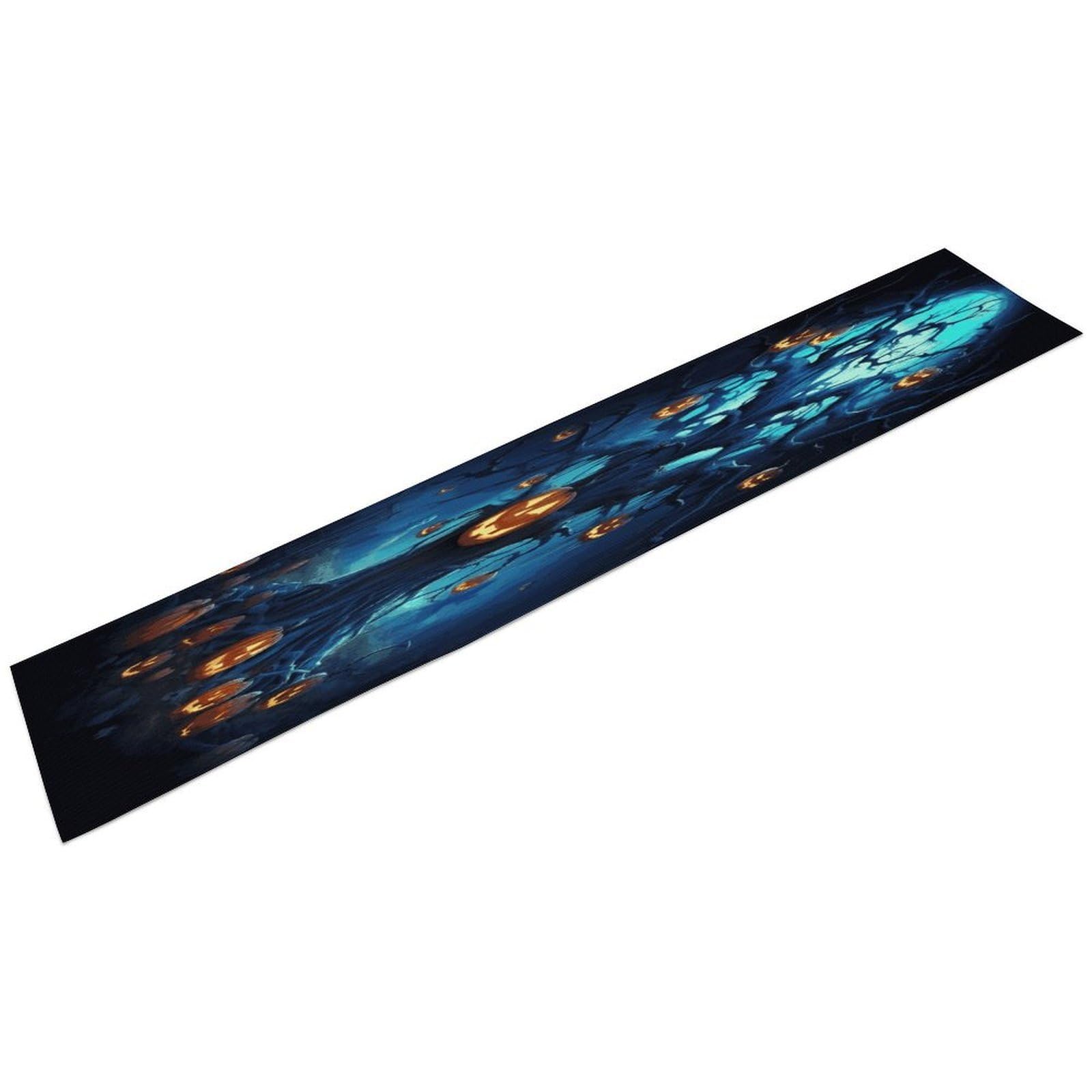 Btcowzrv Style Halloween Pumpkin Tree Blue Linen Table Runner 72.4 Inches Long, Machine Washable Table Runner For Party Kitchen Dining Table Coffee Holiday Party Decor, 13.4"X72.4"