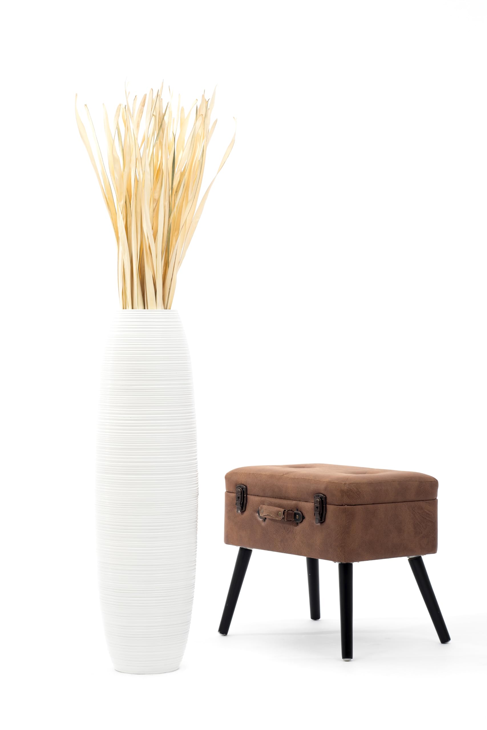 Leewadee Vaso da Terra Grande Alto 85 cm - Vaso Bianco Legno di Mango Fatto a Mano da Interno Erbe della Pampa
