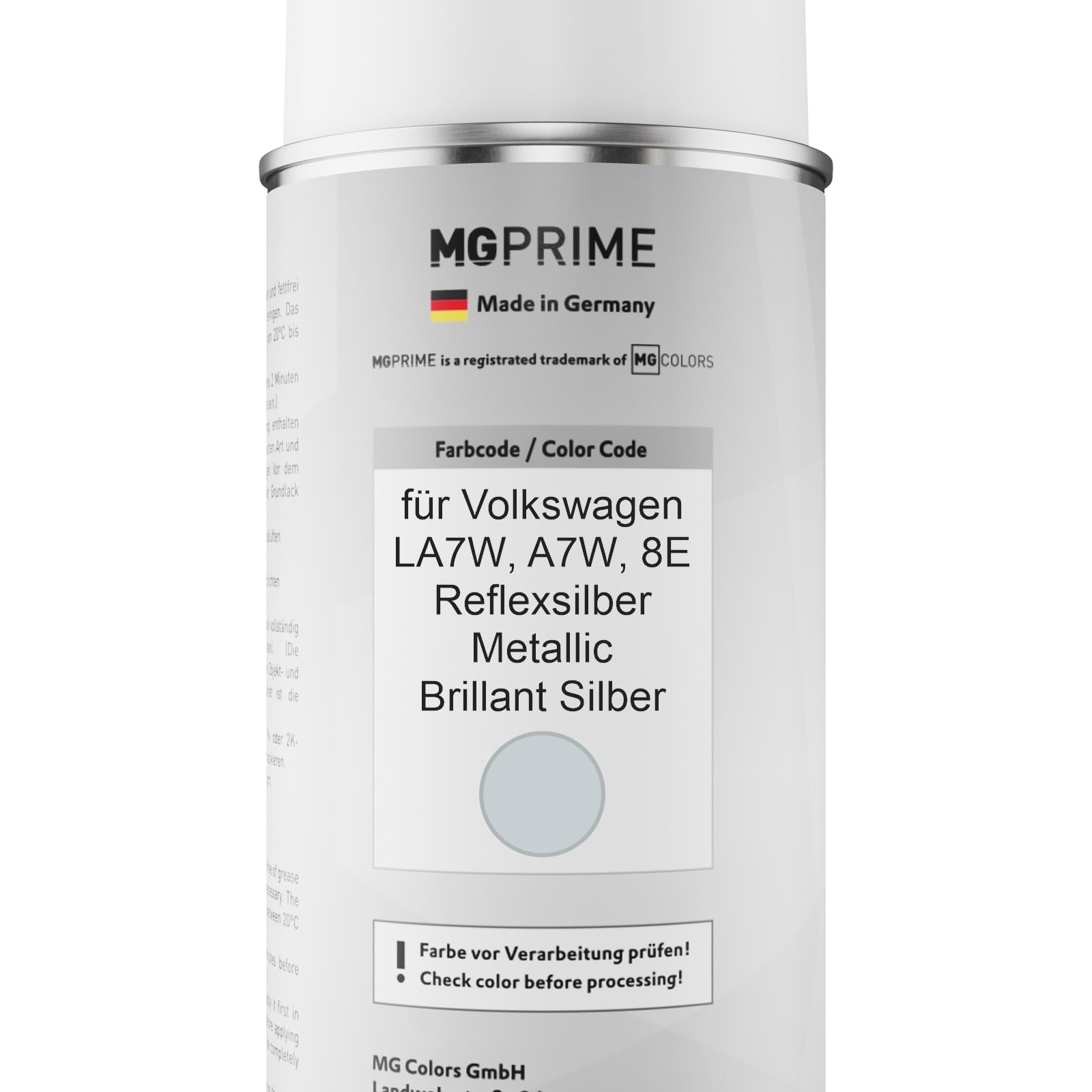 MG PRIME Vernice per auto Kit bombolette spray 2K per Volkswagen VW LA7W / A7W / 8E Reflexsilber Metallic/Reflex Silver Metallic Vernice di base 2 componenti vernice trasparente