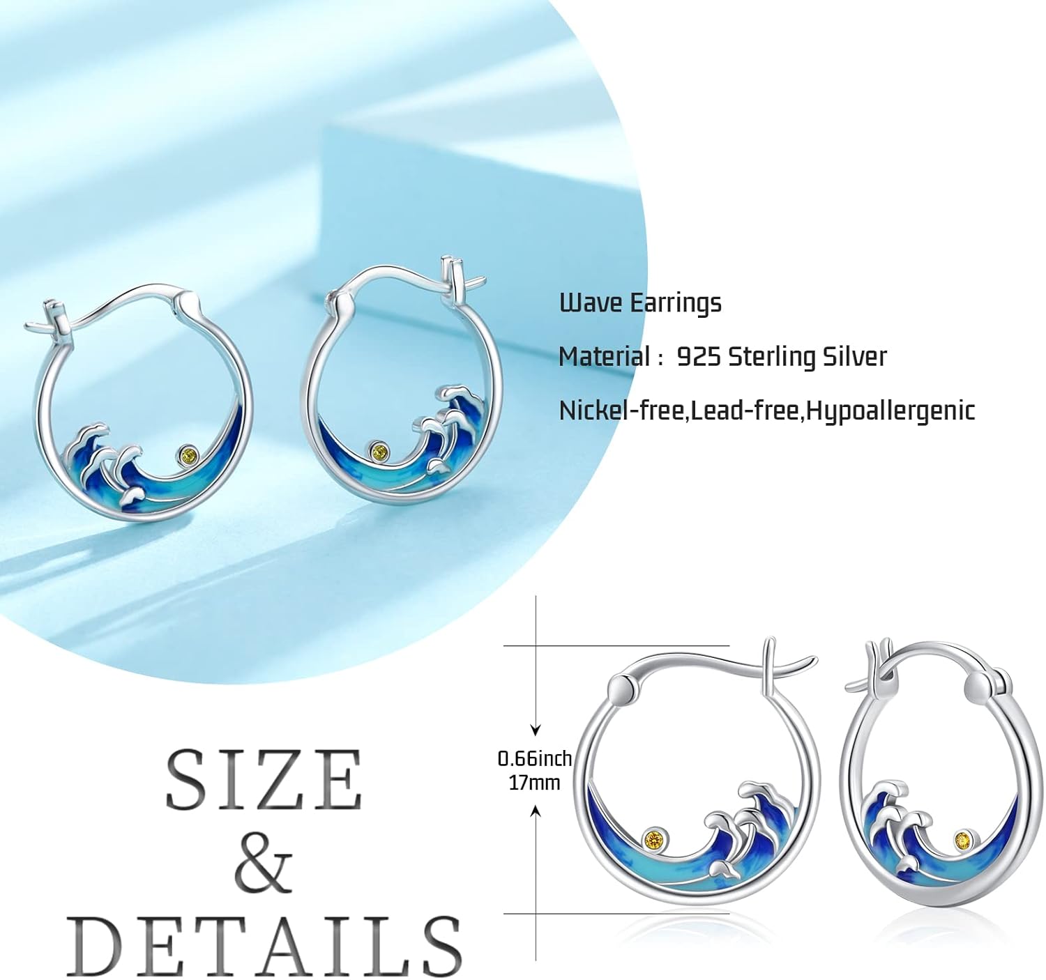 Ocean Wave Huggie Hoop Earrings S925 Sterling Silver Sea Small Cartilage Hoop Earrings Hypoallergenic Beach Opal Jewelry Birthday Gifts for Women - Image 4
