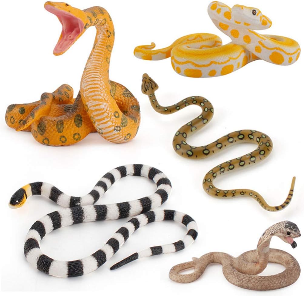 jojofuny 5 Piezas de Estatuillas de Serpiente Realista de Juguete de Serpiente Falsa con Serpiente Cobra Boa Contrictora Serpiente Coral Modelo de Pitón Juguetes Educativos para Niños