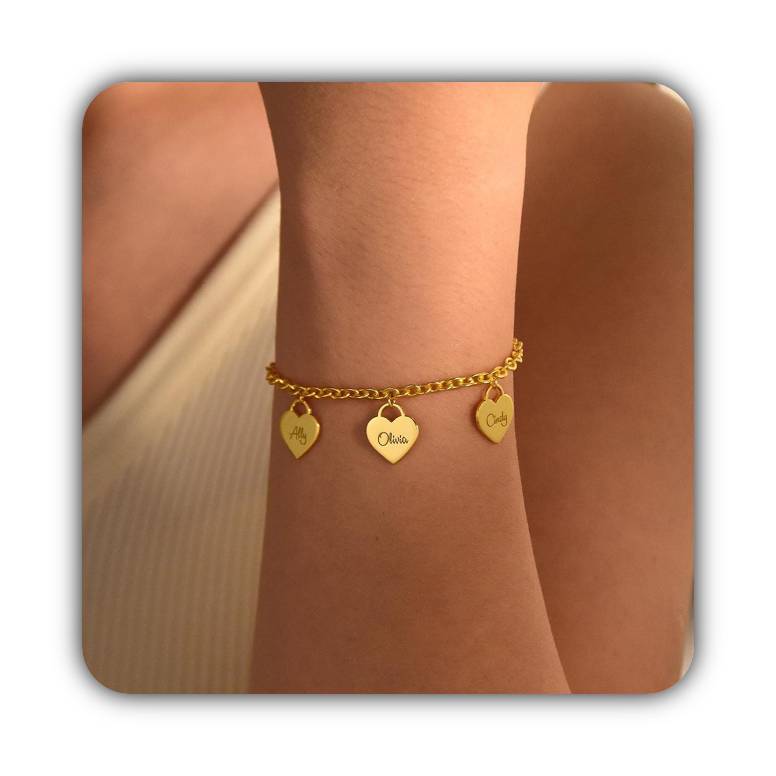 Su misura bracciale con cuore, multiplo nome inciso iniziali speciale Dates commemorativo per lei