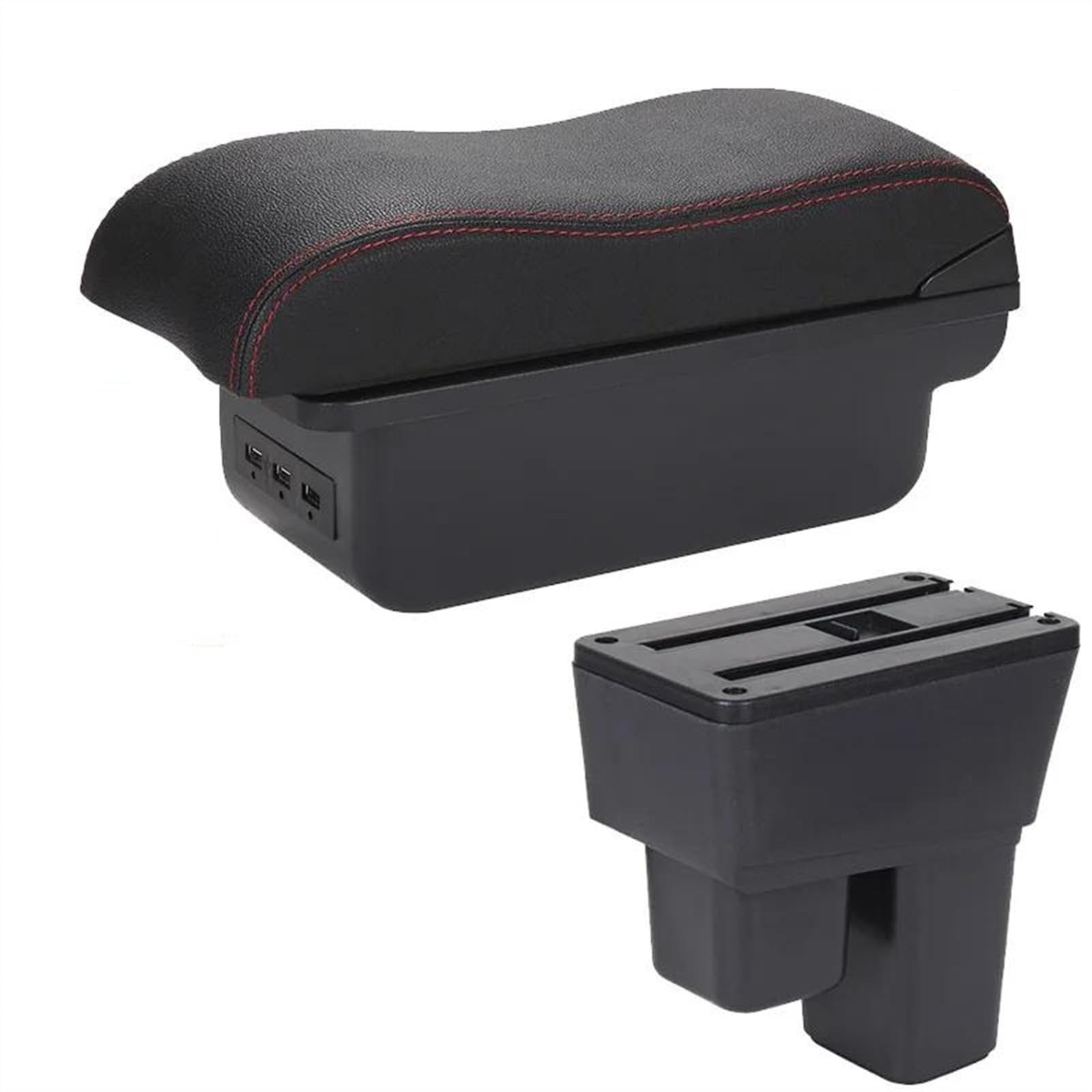 NOHEEU Special Storage Box Modification Parts For Car Armrests For Fit For Jazz 2 2008 2009 2010 2011 2012 2013(B1 Black red 3USB)