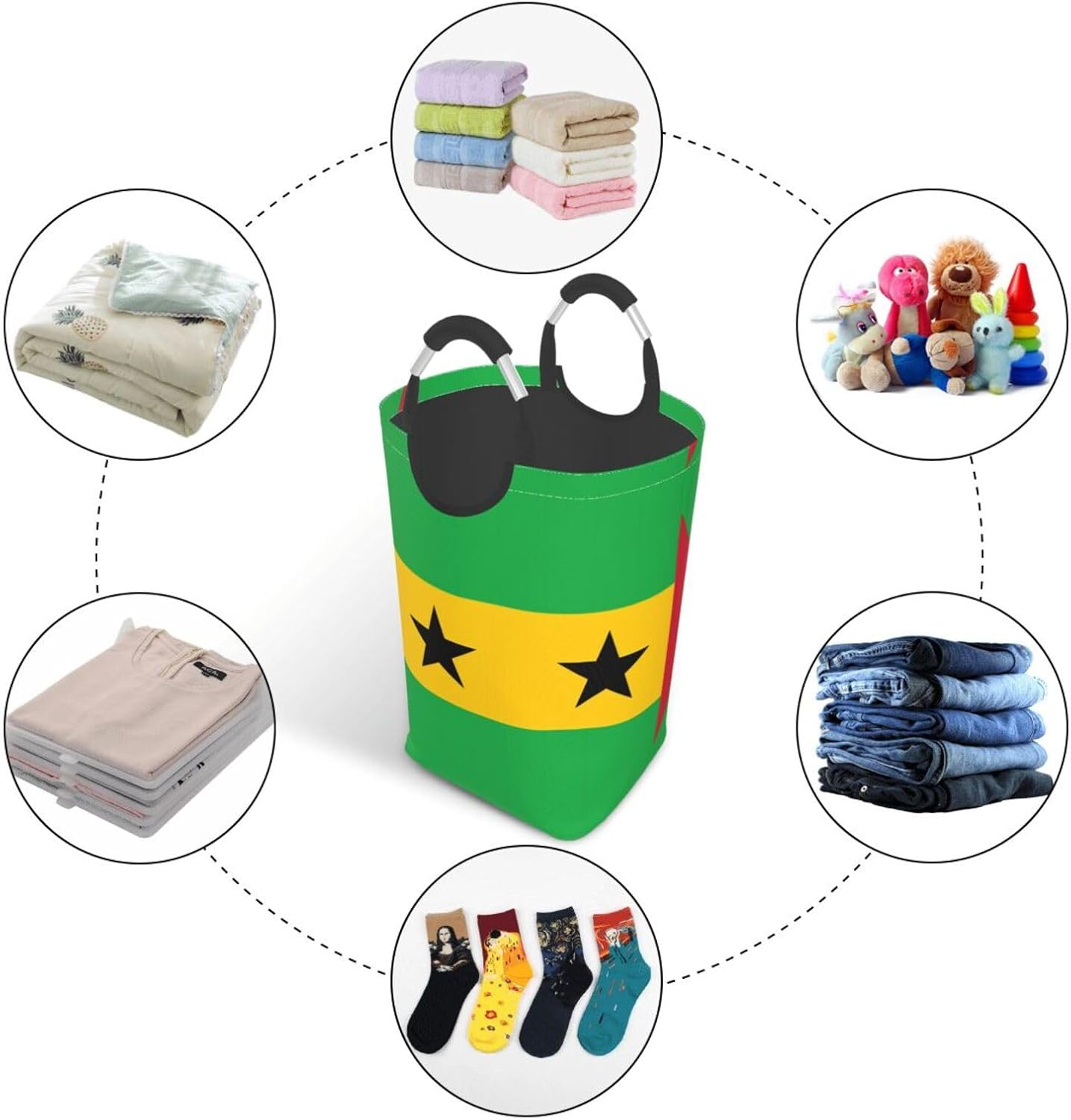 Flag of Sao Tome and Principe Foldable storage bag, 50L capacity, suitable for laundry room, dormitory bedroom, dirty clothes storage basket.