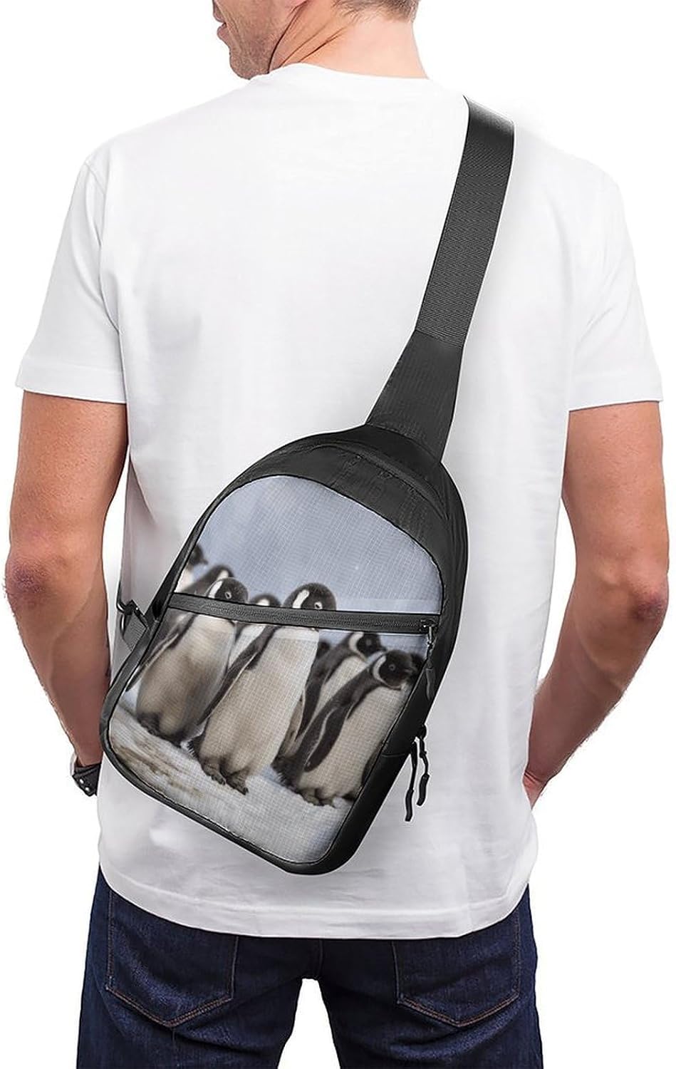 Young Penguins With Snow Crossbody Backpack Sling Bag