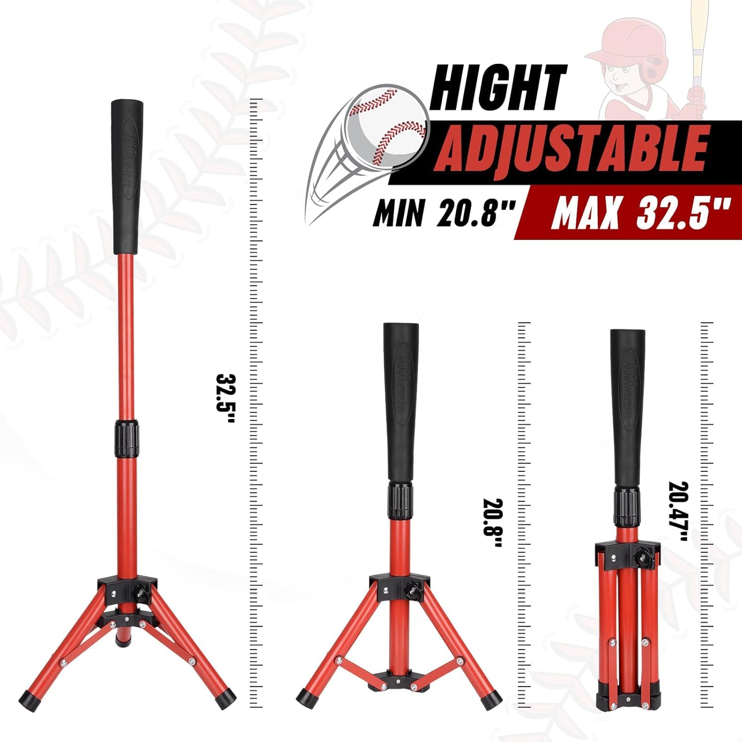 Hikeen Höhenverstellbares Baseball Schlag T-Stück: Baseball Tee mit Stabilem Stativ für Schlagübungen, Baseball-trainingsausrüstung mit Tragetasche für Training mit Baseball und Softball