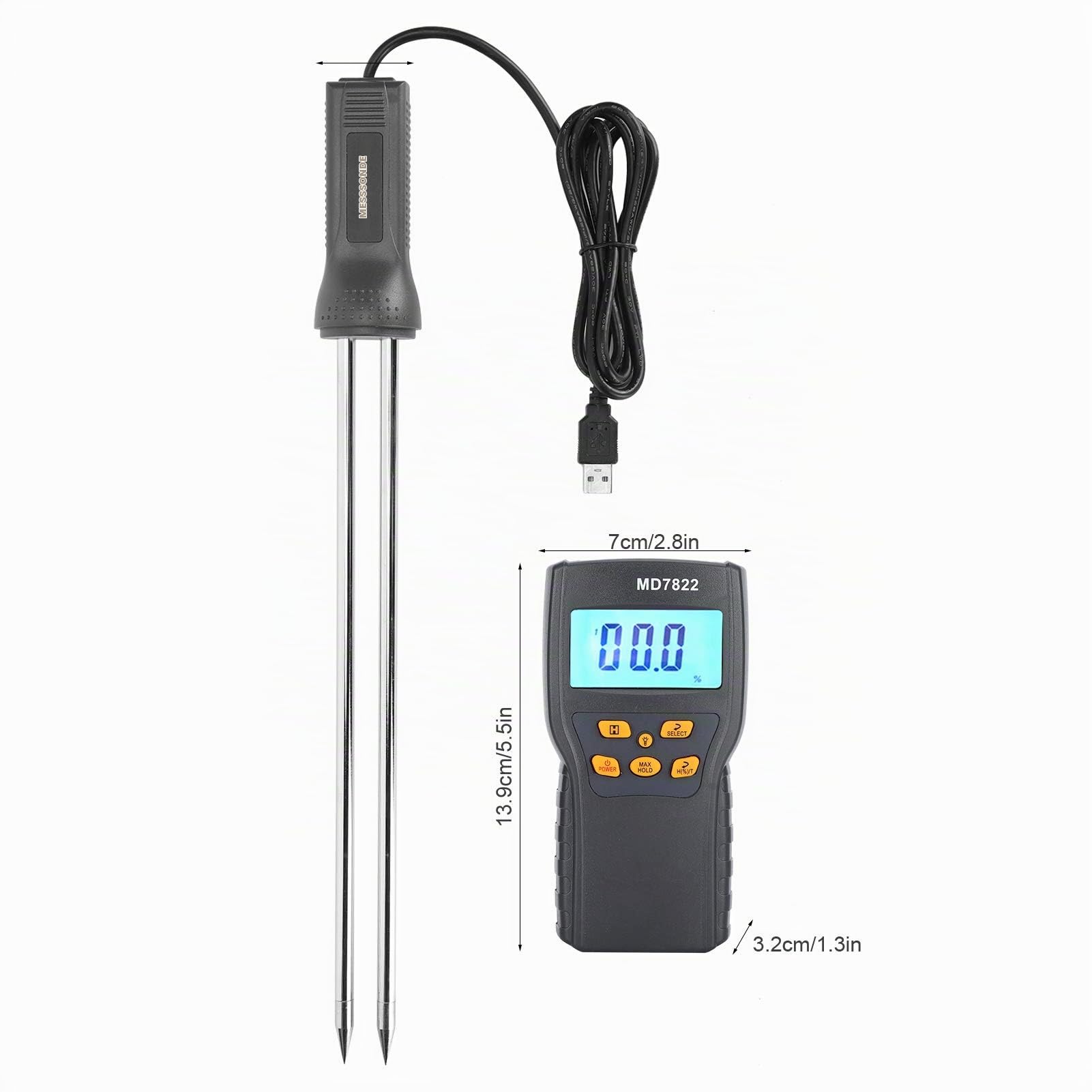 Feuchtigkeitsmesser mit langer Sonde für Getreide, Weizen, Reis, Mais, Hygrometer, Multifunktionales Küchenzubehör