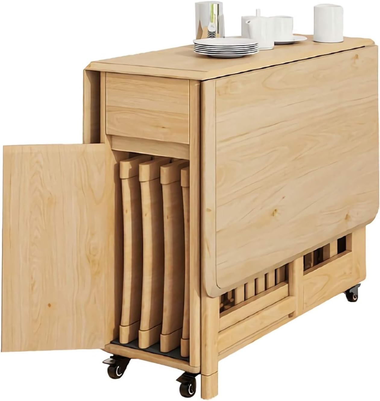 5Peice Wood Dining Breakfast Table Set with 4 Counter Chairs, Folding