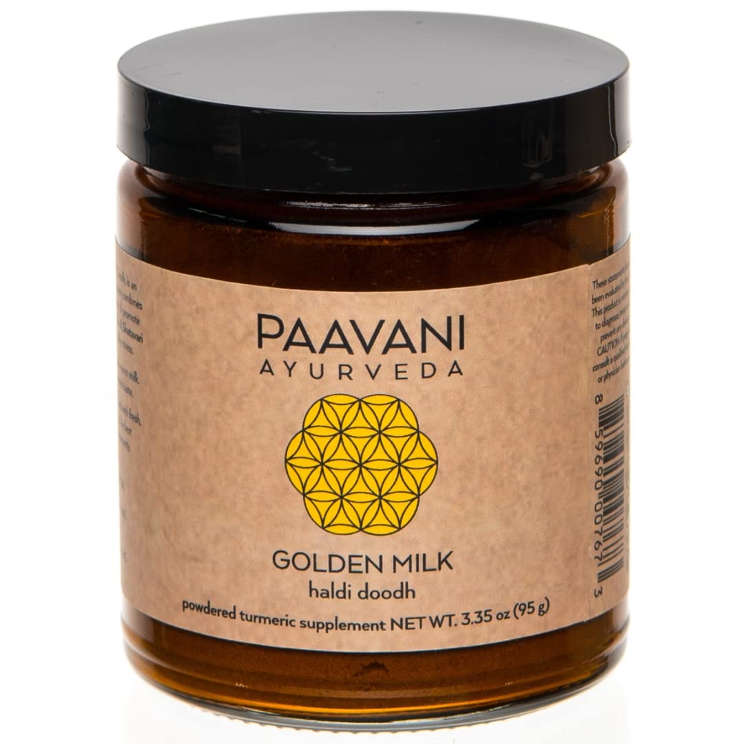 PAAVANI Ayurveda Golden Milk - Made in USA - Ayurvedic Turmeric & Ashwagandha Blend - Powdered Supplement - Haldi Doodh - 100% Organic - 38 Servings