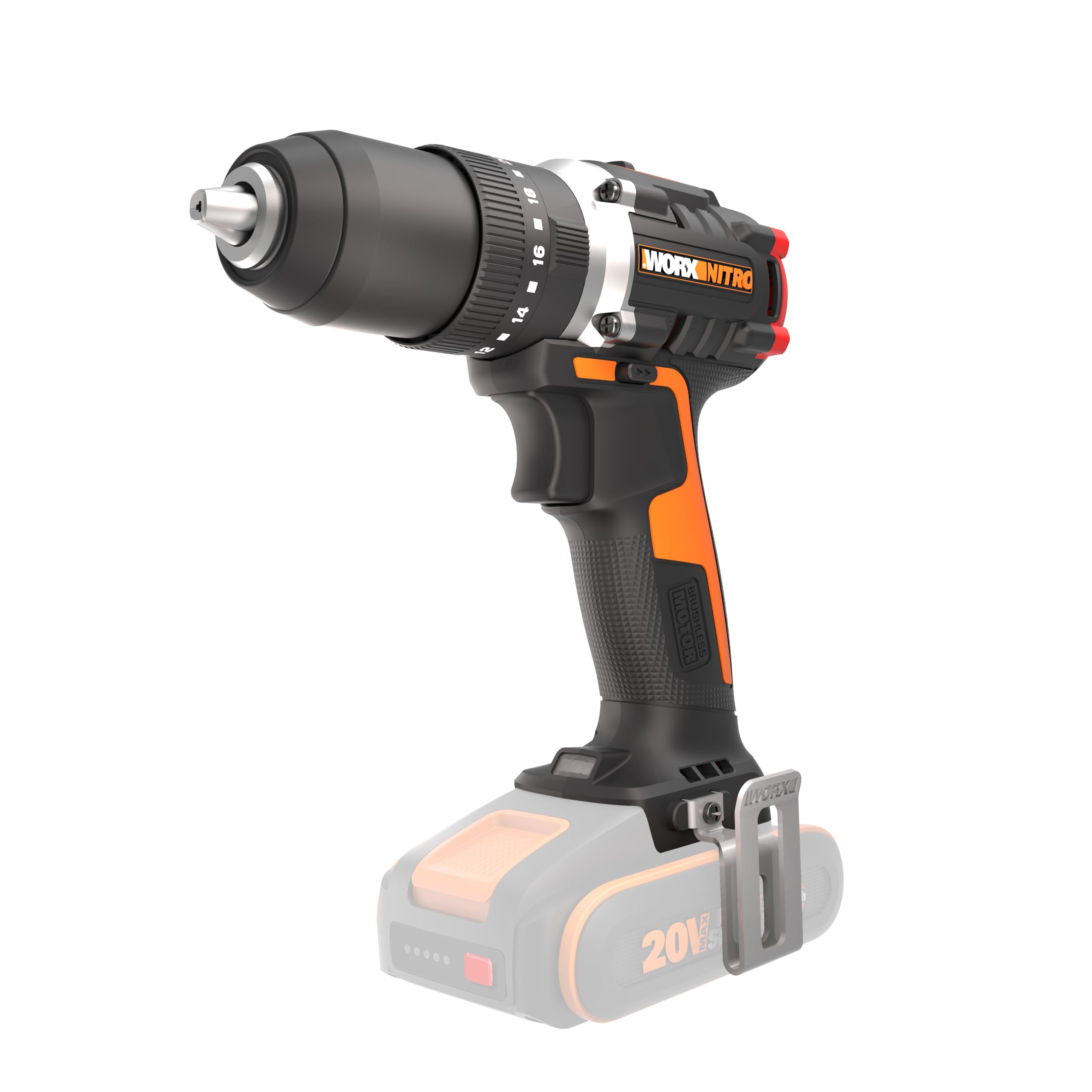 WORX Nitro WX355.9 Profi Akku Schlagbohrschrauber – bürstenloser Motor – 55Nm, Schlagzahl 33600/min, Leerlaufrehzahl 0-500/0-2100 U/min – leicht & kompakt – LED Licht – ohne Akku & Ladegerät