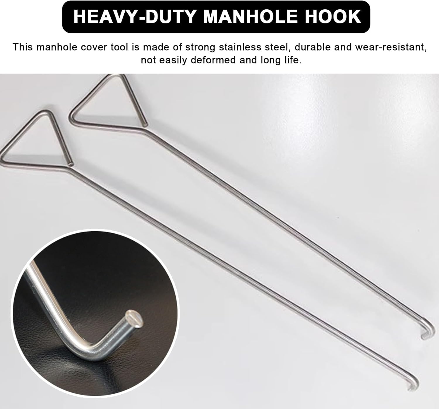 3/8インチ マンホール カバー リフター 下水道/雨樋/排水用、便利なリフティング フック ツール、三角ハンドル付き、スチール製雨