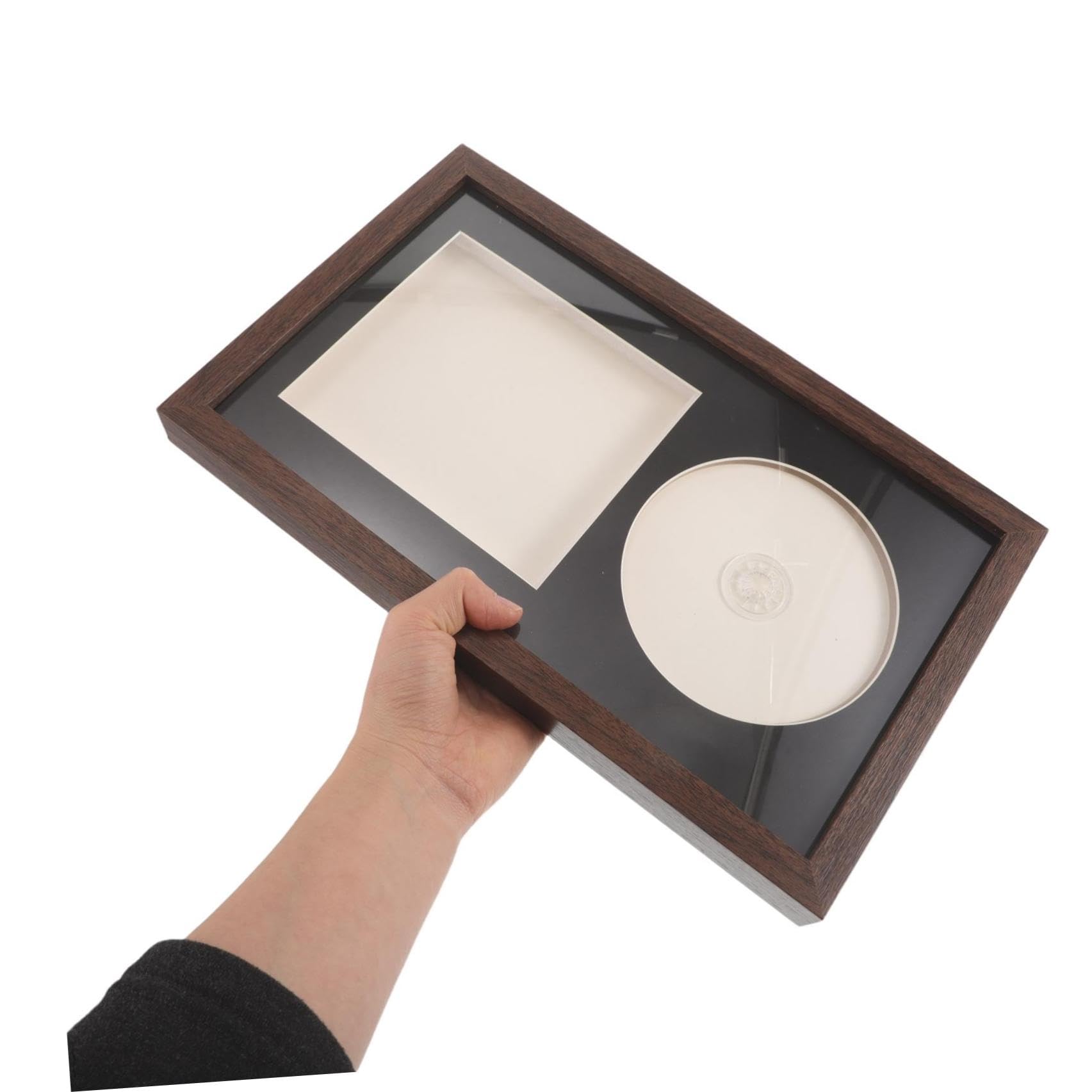 VILLCASE Cornice Espositore per Dischi in Vinile e CD Design 3d Cavo in Legno e Plastica, Supporto per Scaffale o Soggiorno, Protezione e Esposizione Completa per Album Musicali
