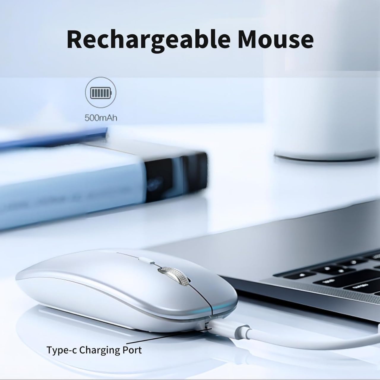 Offbeat Dash 2.4GHz Wireless + Bluetooth 5.1 Mouse, Multi-Device Dual Mode Type C Rechargeable Silent Click Buttons Wireless Bluetooth Mouse 3 Adjustable DPI, Works on 2 Devices (Silver)