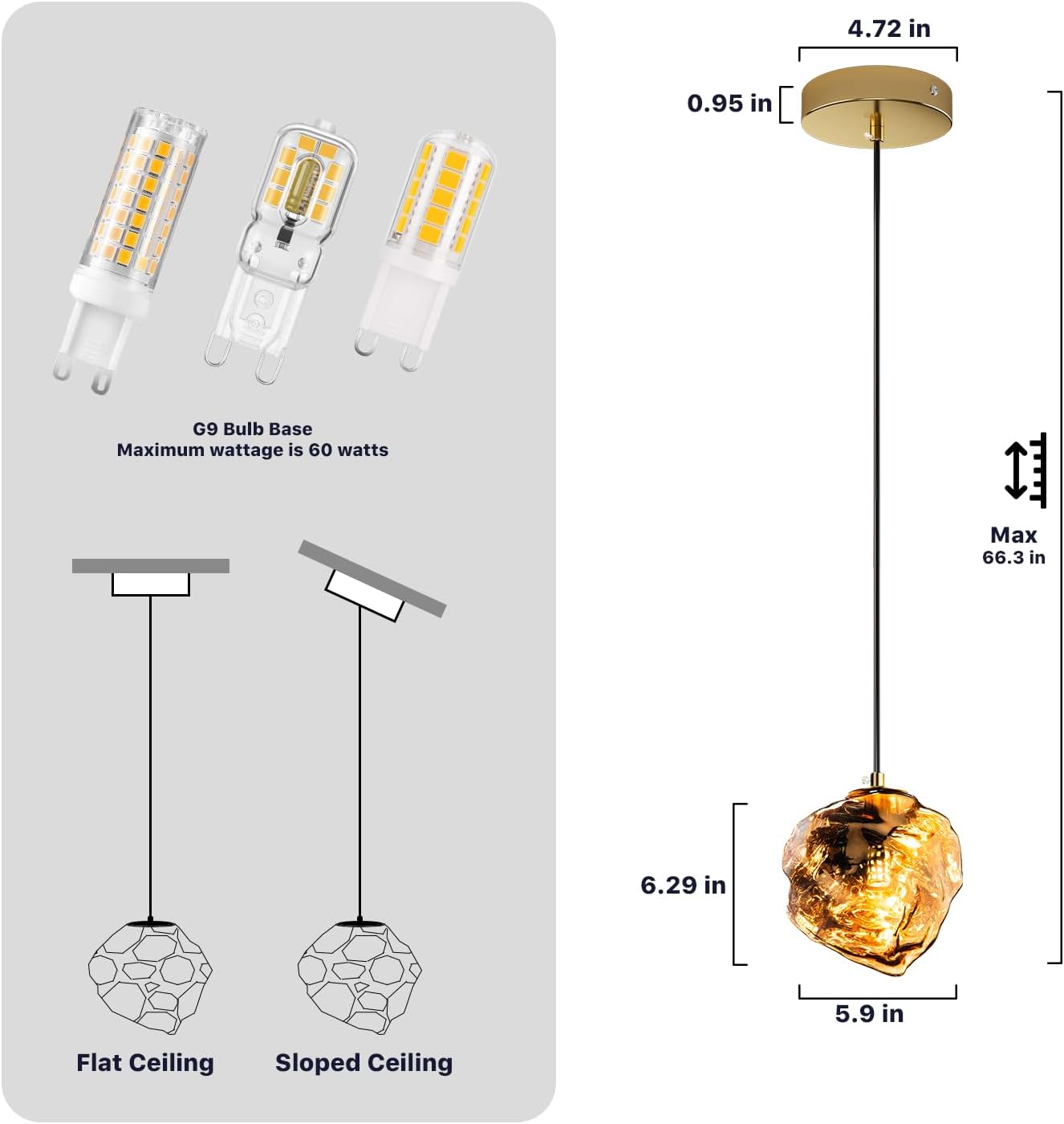 modern style pendant light, mid century smoked glass ceiling hanging lamp, vintage hand blown fixture for bedroom dining room, kitchen island - lava ice, rose gold, small, 1 pack rose gold small, 1 pack