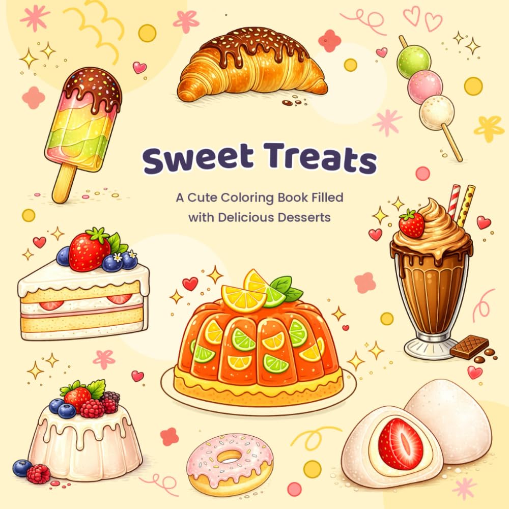 Sweet Treats: A Cute & Relaxing Coloring Book of Desserts, Pastries, and Cozy Bakes for Stress Relief and Creative Fun