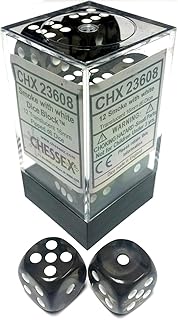DND Dice Set - Chessex D&D Dice - 16mm Translucent Smoke & White Plastic Polyhedral Dice Set-Dungeons and Dragons Dice Includes 12 Dice â€“ D6, Various (CHX23608)