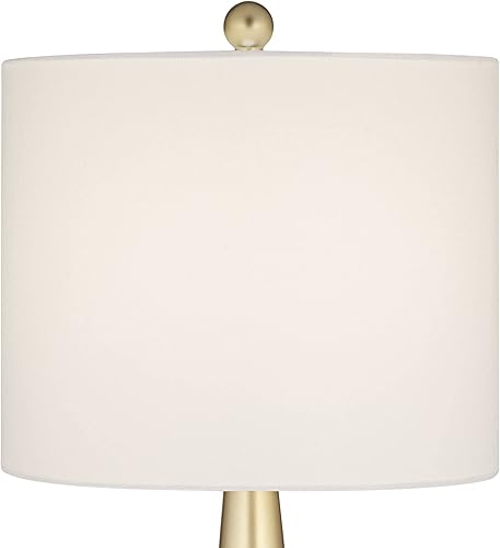 Miniatura 8 de 360 Lighting Cutlass - Juego de 2 lámparas de mesa modernas de lujo de 24 pulgadas de alto, color dorado, negro, tela blanca, pantalla cónica para