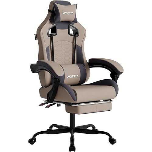 Gaming Chair with Massage,Ergonomic PC Gaming Chair with Footrest Comfortable Headrest and Lumbar Support, High Back, 300LBS (Grey)