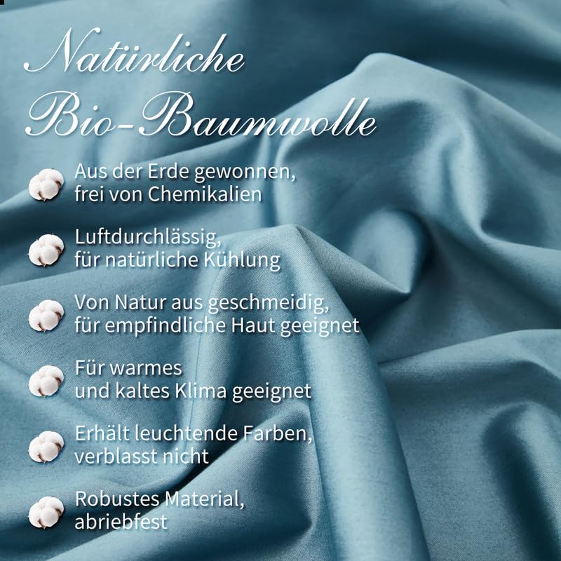 Gezu Mako Satin Bettwäsche 155x220cm Baumwollesatin Bettbezug Blau Petrol 3 Teilig Weich Atmungsaktiv Bettwäsche aus 100% Baumwolle Bettbezug 155x220cm und 2 Kissenbezug 80x80 mit Reißverschluss