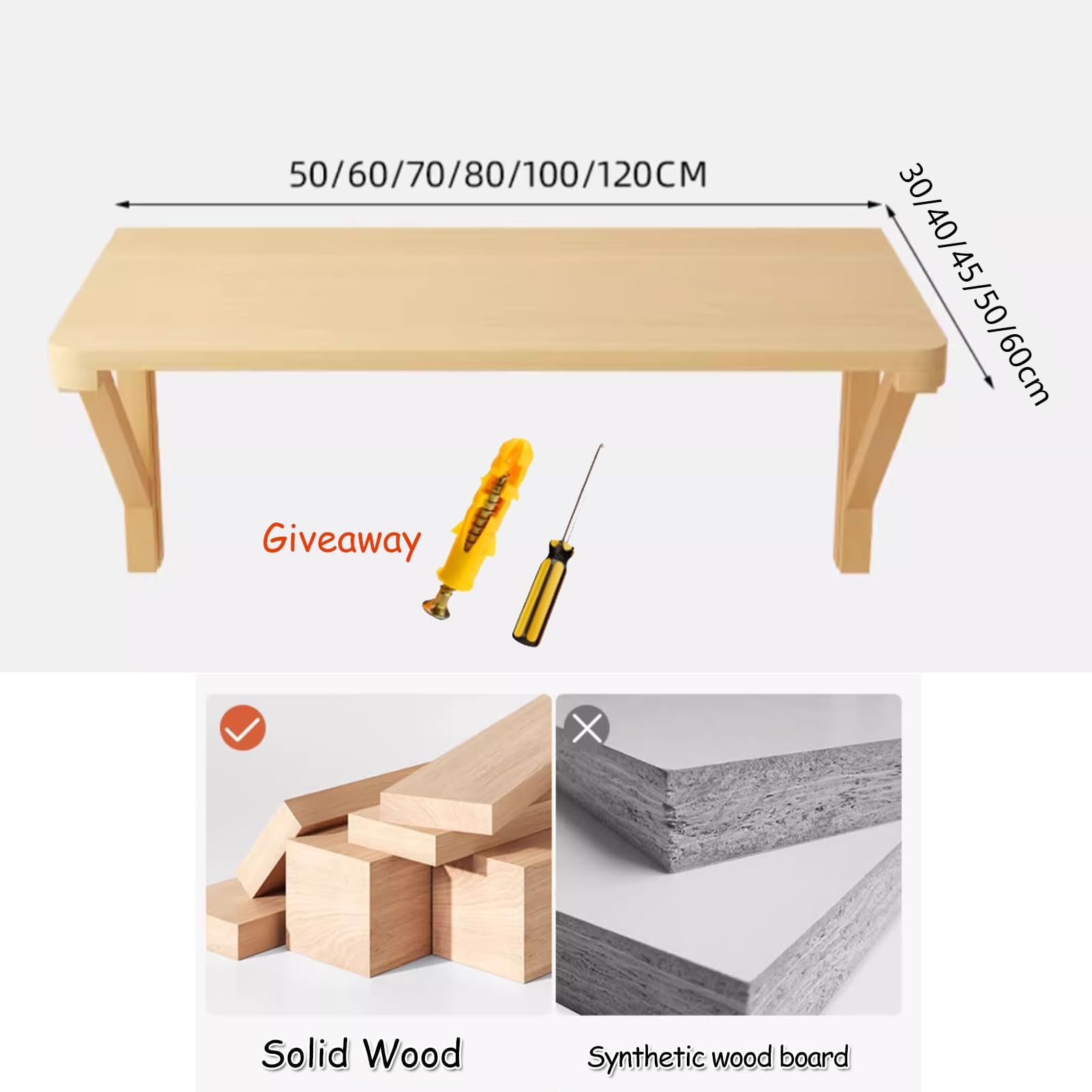 Klapptisch Wandmontage, Wandmontierte Klappschreibtisch Balkon Hängetisch für Zuhause, Büro, Computer, Studieren, Arbeitsbank, Küche, Dining, Holzfarbe(120x60cm)