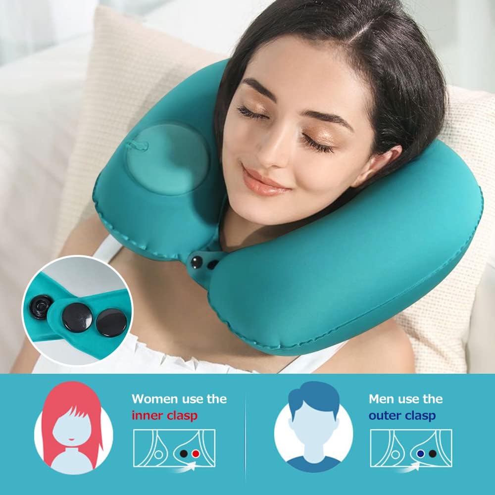 2PCS Inflatable Travel Pillow, Adjustable Inflatable Neck Pillow, Portable Inflatable Pillow U-Shaped with Eye Mask,Earplug and Carry Bag, for Airplanes,Traveling,Lumbar Support (Mint Green) - Image 2