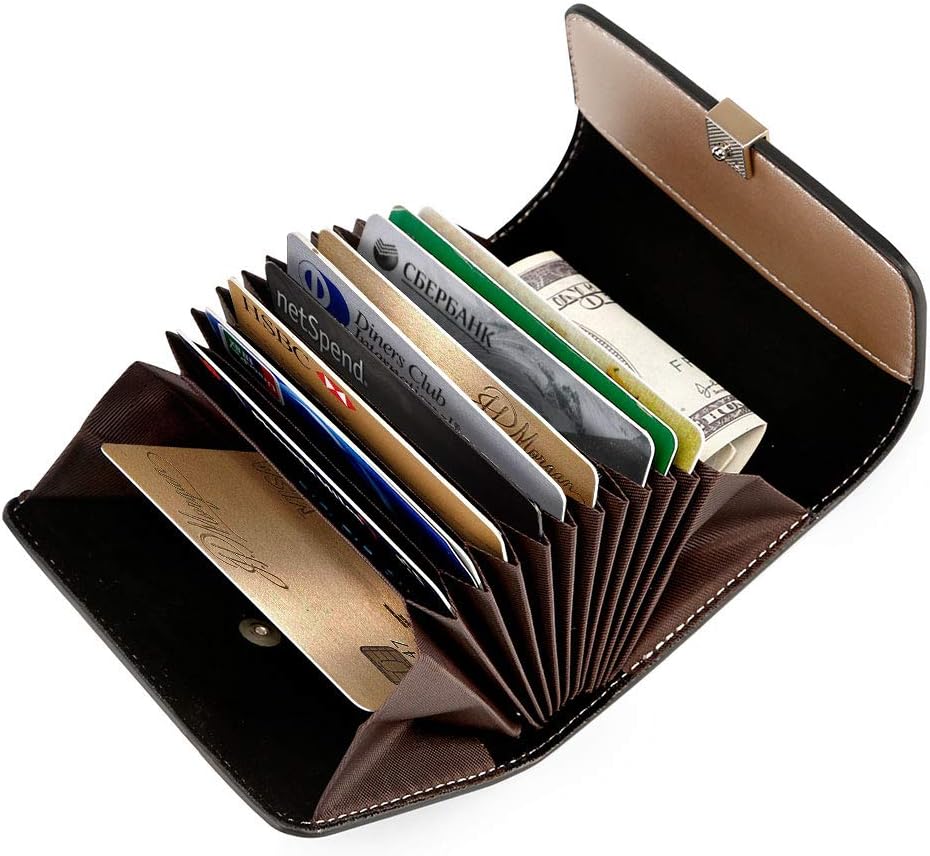 FOXERWomen Wallet Leather Card Holder for Female Brand Business Driver License Credit Card Case Holder, Gold, One Size, Classic