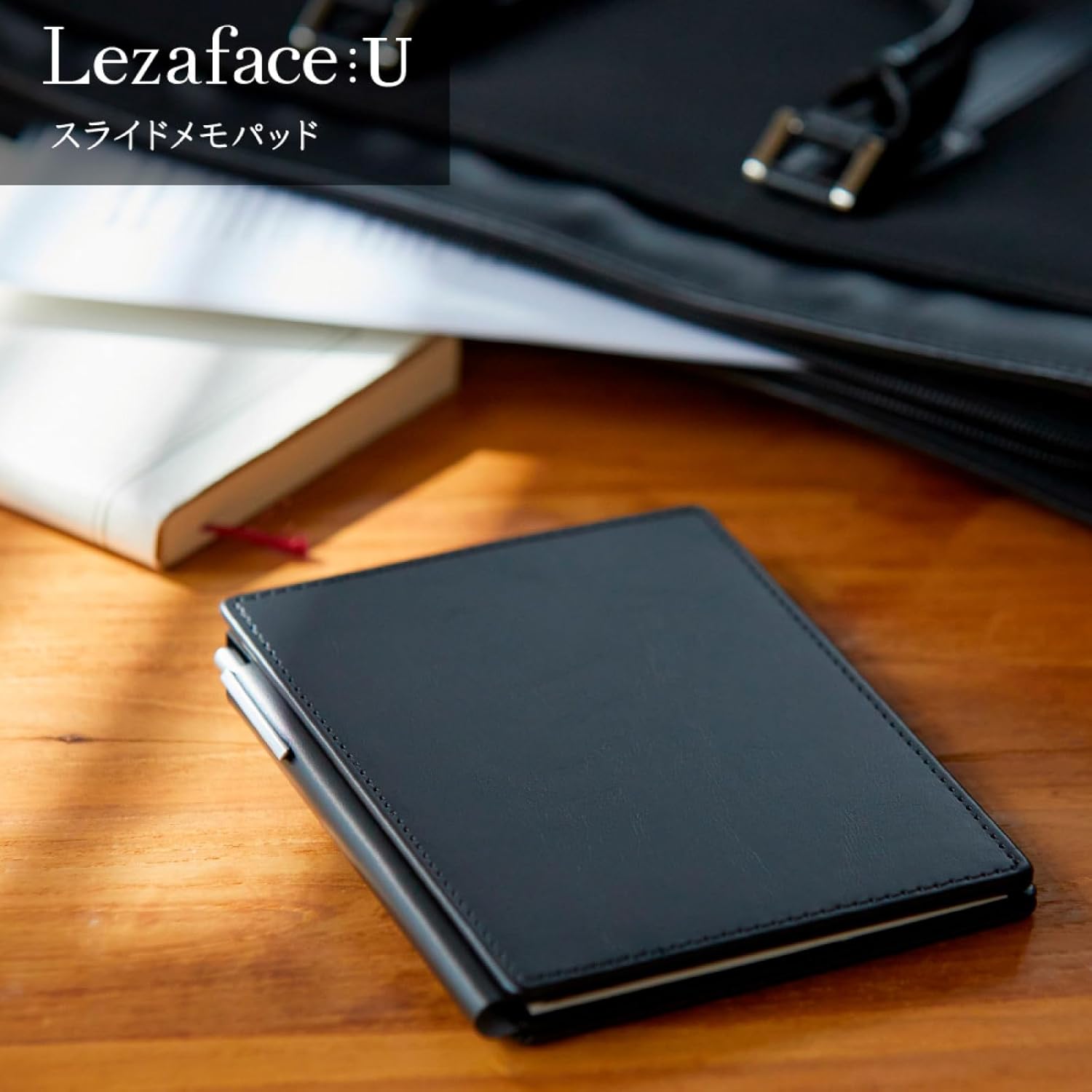 King Jim 9932LU-BK Sliding Notepad Leatherette U Synthetic Leather A6 Black