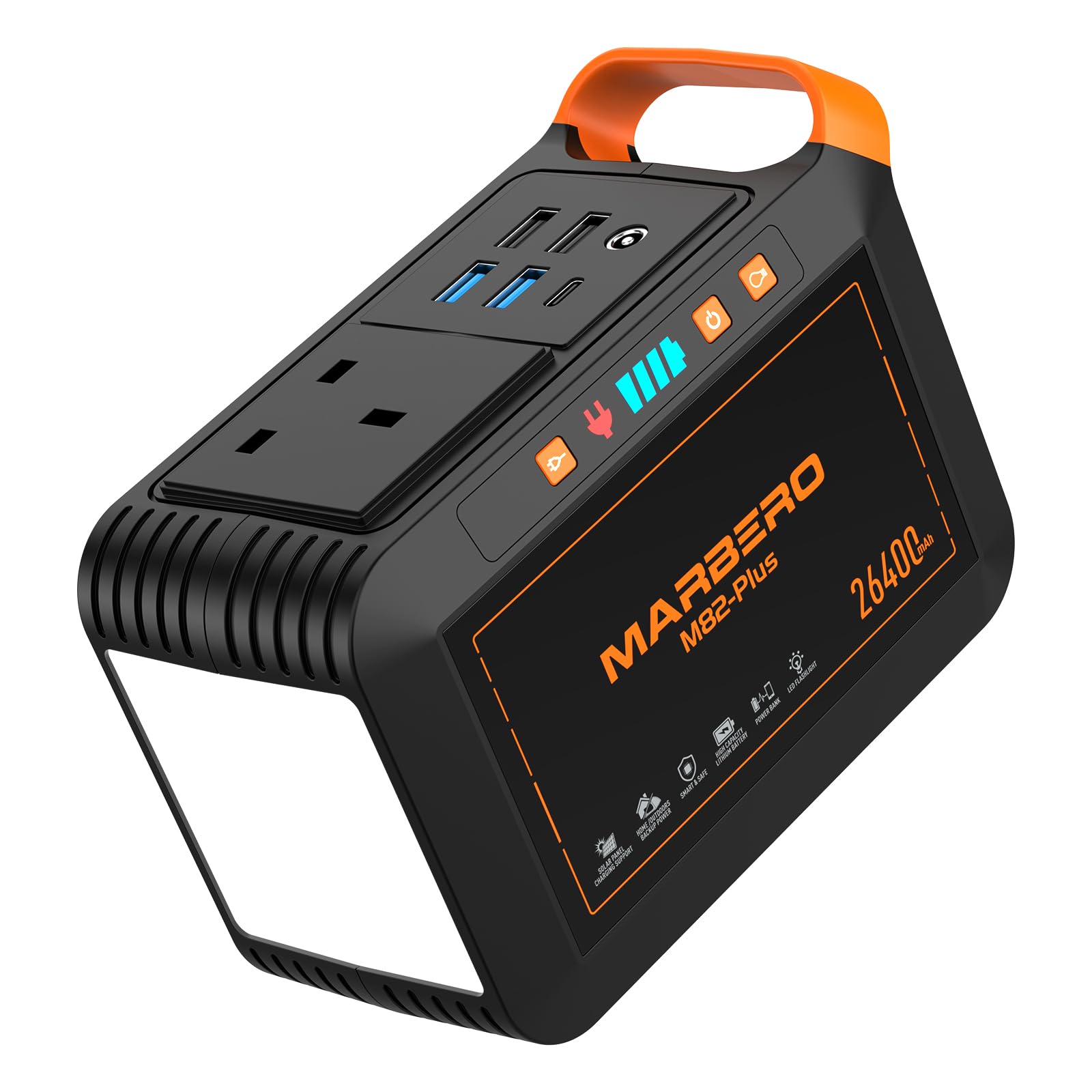 MARBERO Portable Power Station 26,400mAh Backup Power Bank with AC Plug Socket 120W Max Solar Generator with LED USB DC Outputs for Camping Emergency Outdoor Adventure Picnic Fishing Travel RV