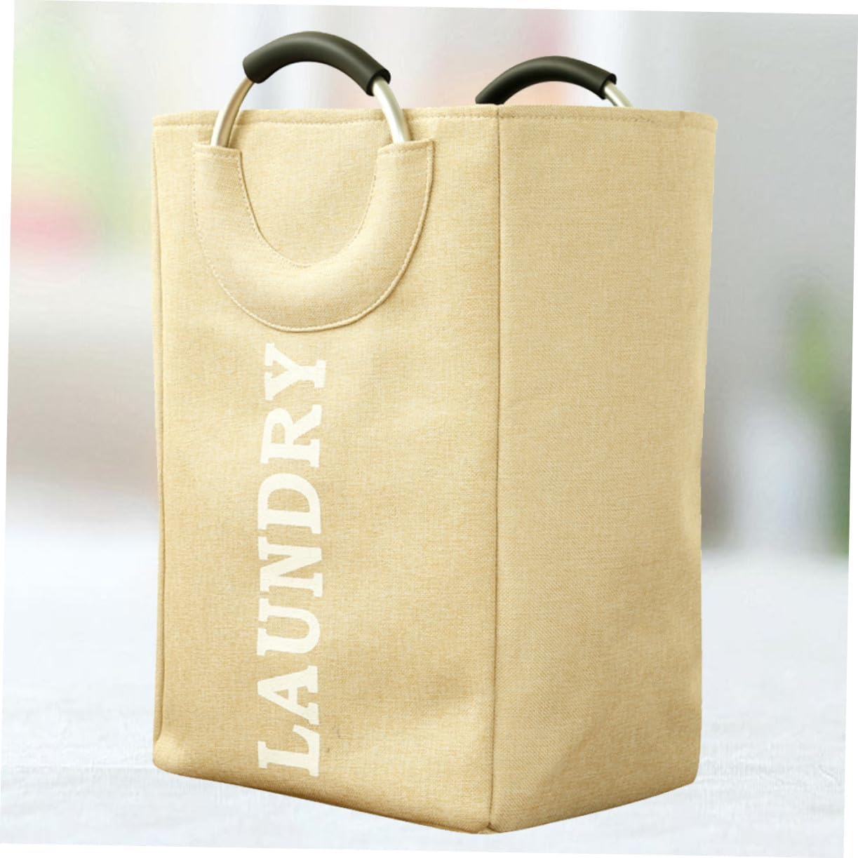 Nordic Style Large Foldable Storage Basket with Aluminum Handles Fabric Laundry Hamper for Bedroom Dorm Nursery Beige Space-saving Clothes Organizer with Sturdy Design