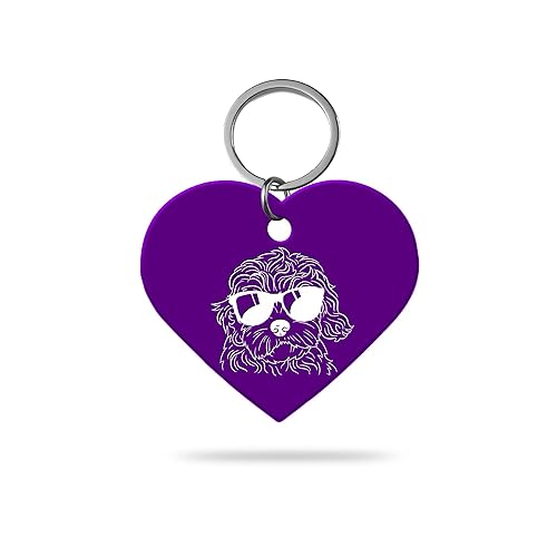 MACOS Engraved Personalised Heart Pet Tag for Dogs and Cats [Purple]