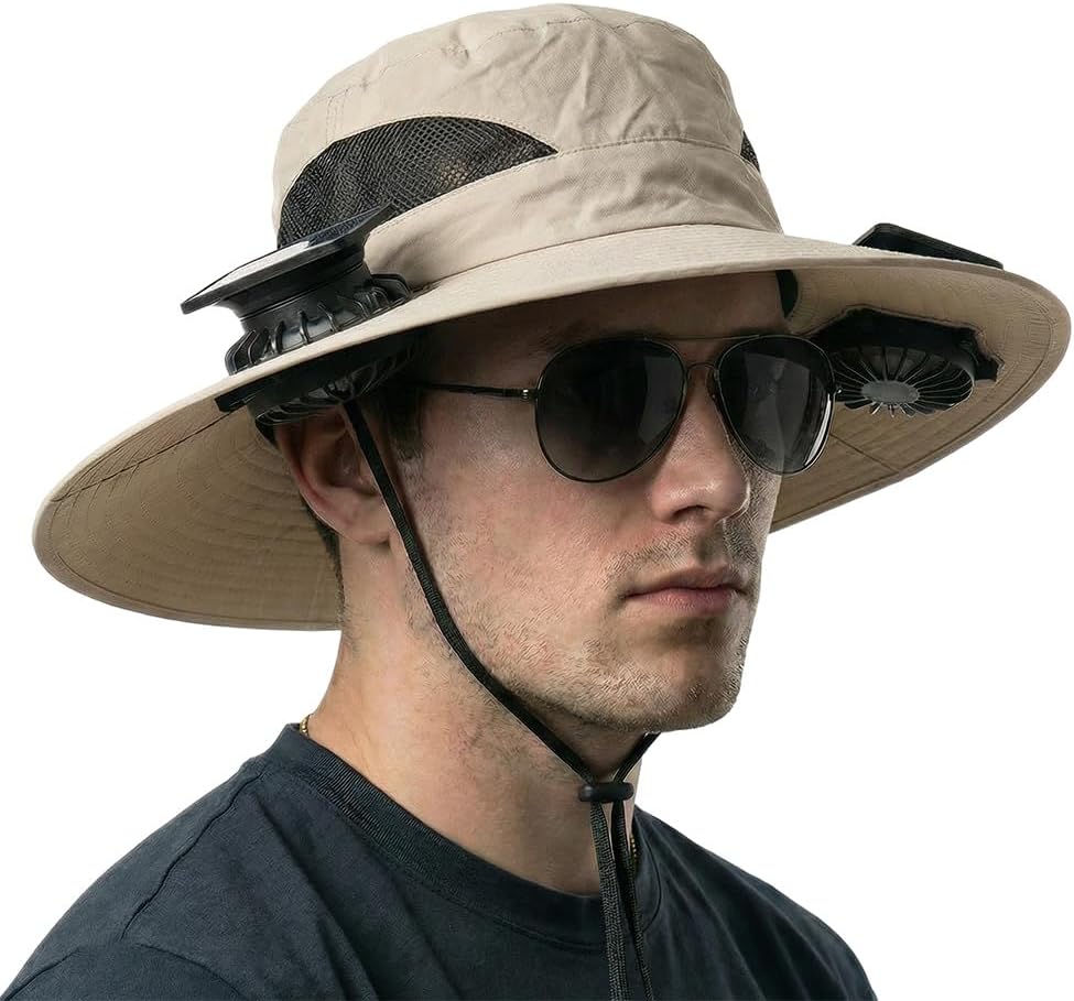 Solar Fan Hat with 2 Solar Fan,Wide Brim Outdoor Fishing Hat USB Charging for Men Women UPF 50+