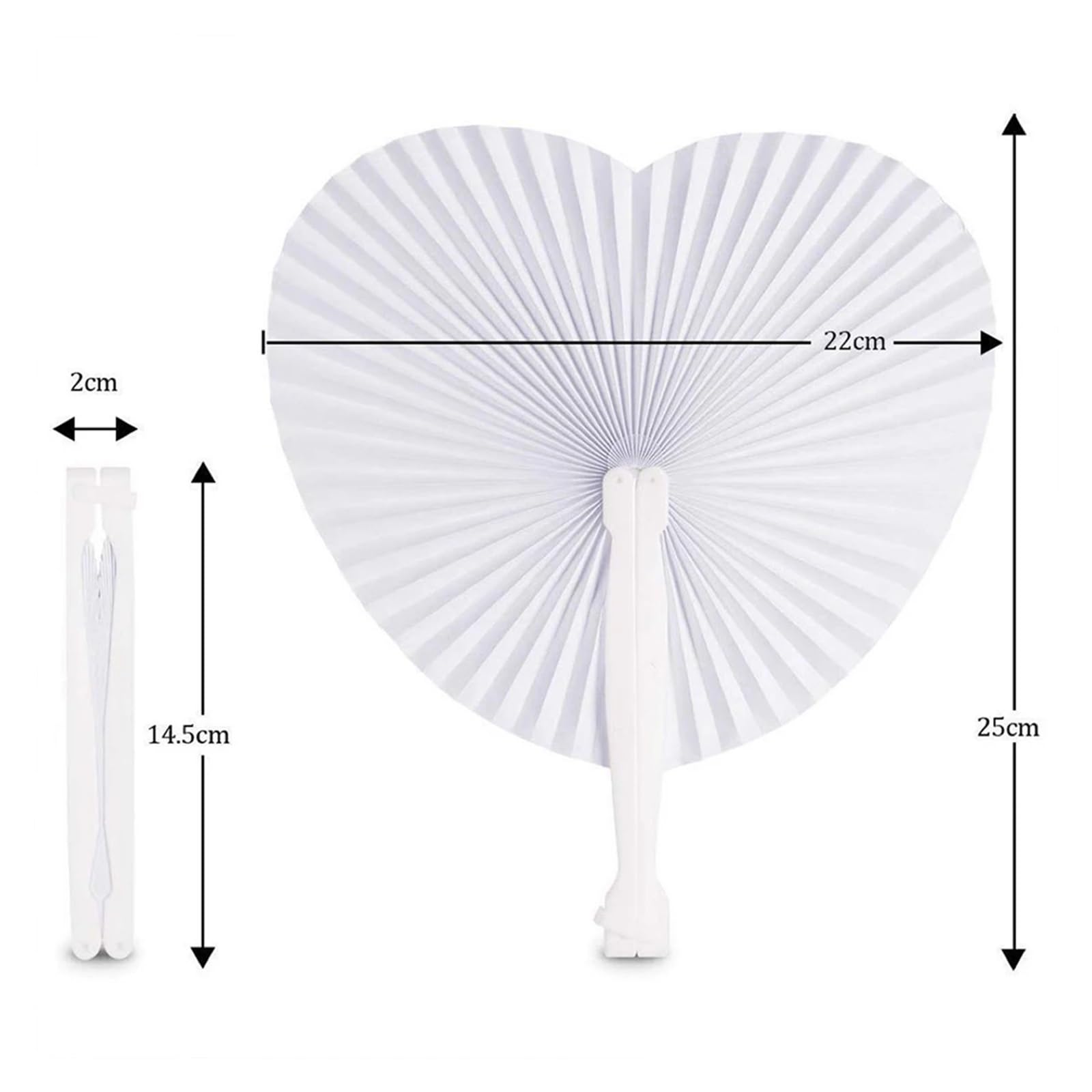 Handfächer aus Papier, Weißer herzförmiger Faltbarer Handfächer, DIY-Party, Hochzeit, Packung mit 10–60 Stück(Round,60pcs)