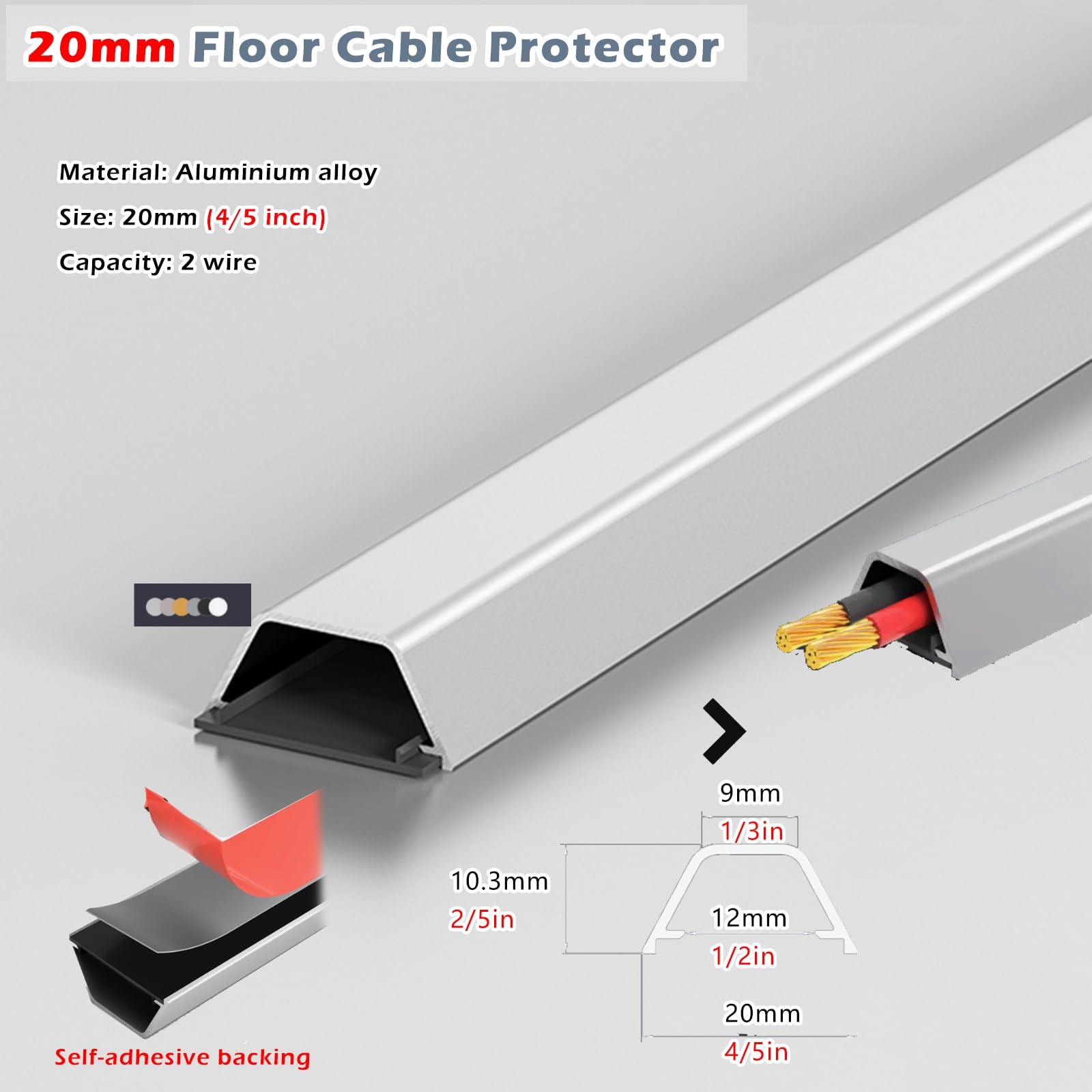 Goulotte Passe Cable Cache-câble Mural 100cm-couvercle de Fil Auto-adhésif pour Murs, Paquet de 2 3 4 canaux de Cache-câble-Large 15mm 20mm 30mm(2 Pack,W 20mm)