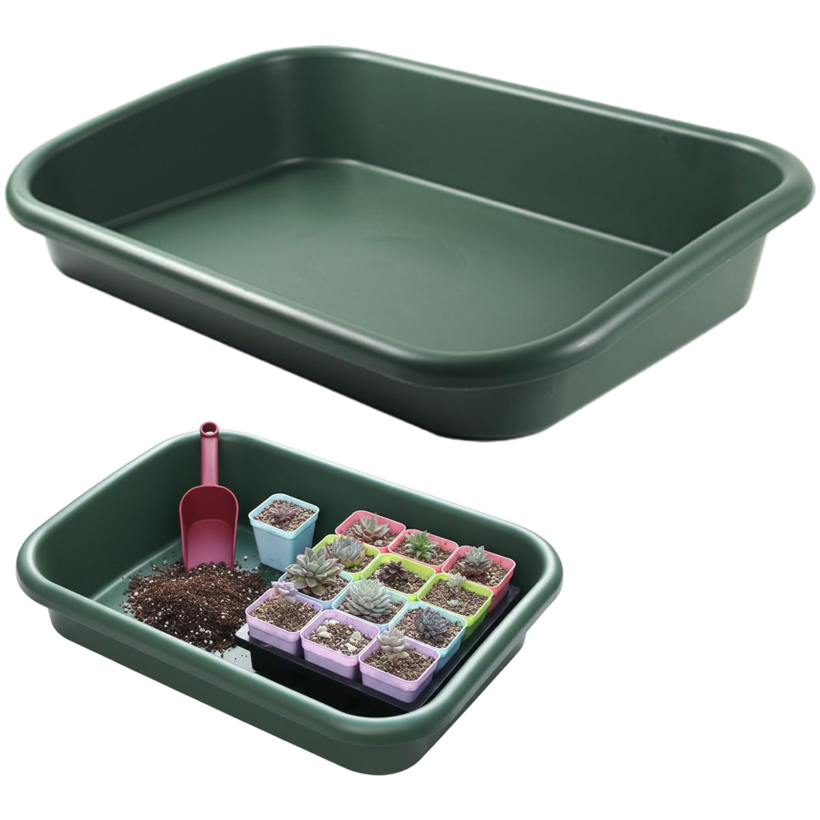 Bemonew Potting Mat Potting Tray, 17×12×3in Multi-Purpose Gardening Mat for Repotting and Seed Starting Plastic Plant Tray for Indoor & Outdoor Use, Green