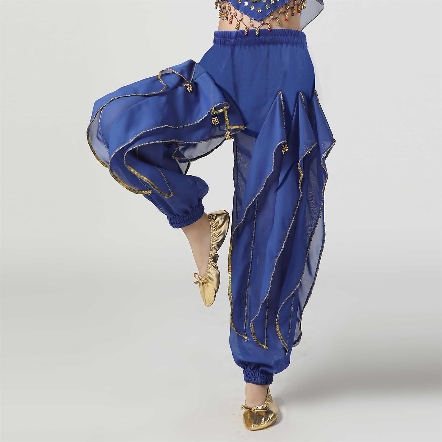 Girls Ruffle Sequin Dance Pants Stretch Elastic Waist Athletic Casual Kids Flowy Sweatpants for 5-12 Years