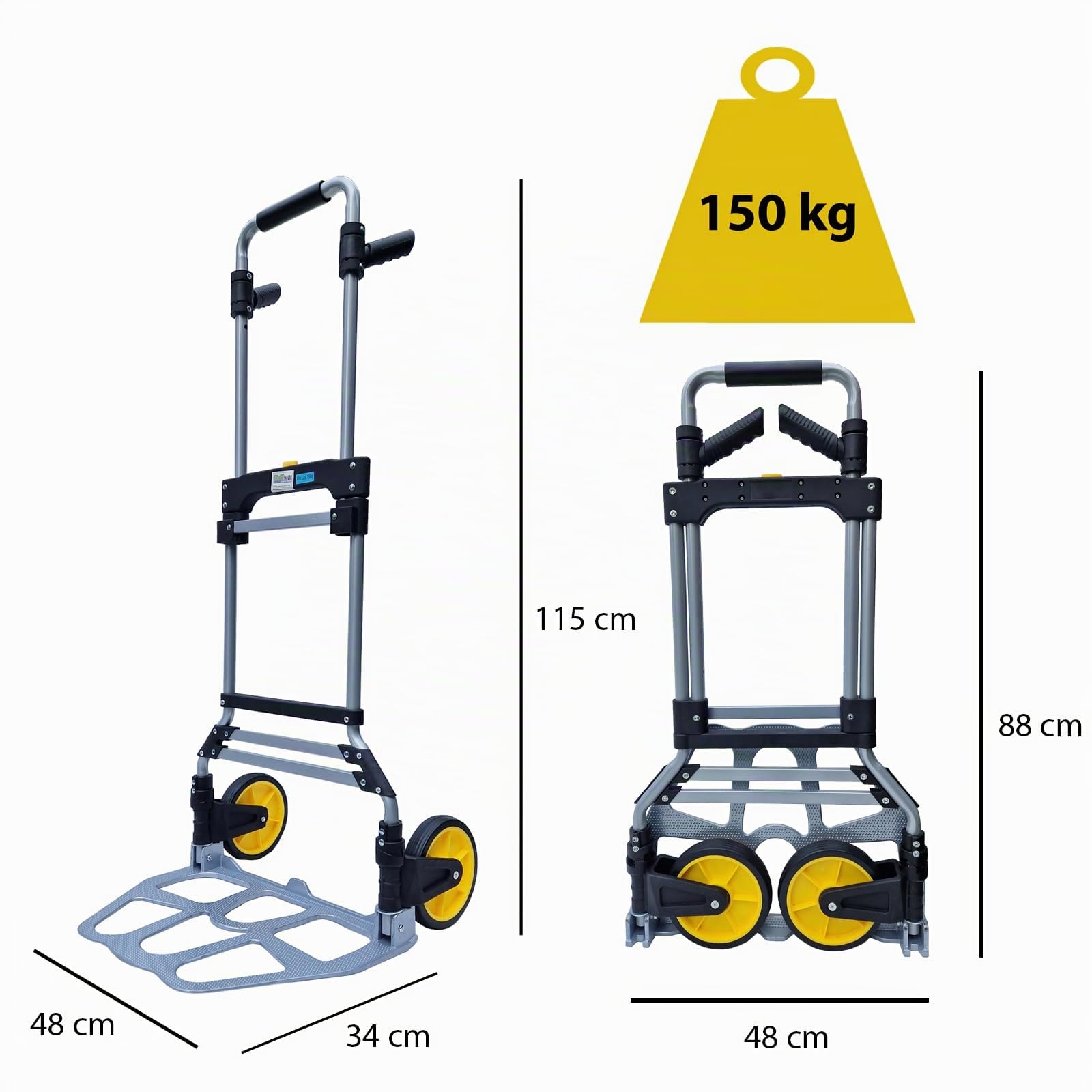 TRUTZHOLM Klappkarre XL Sackkarre Mit Langem Teleskopgriff 115 cm und Großer Ladefläche - Tragkraft 150 kg - Inkl. Expanderseil - Transportkarre Schwerlast-Sackkarre