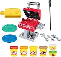 Play-Doh Kitchen Creations Grill 'n Stamp Playset - BBQ Grill Toy with Stamp Marks, 6 Colors & Accessories for Kids 3+