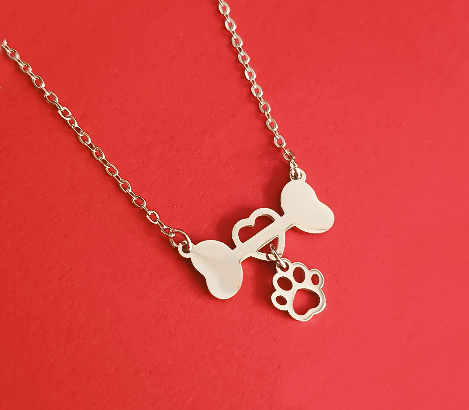 Only faith Collar de gatos para mujer Acero Inoxidable huellas patas mascota. Con caja de regalo. Regalo para amantes de mascotas Perro y Gatos (Hueso Huella Plateado)