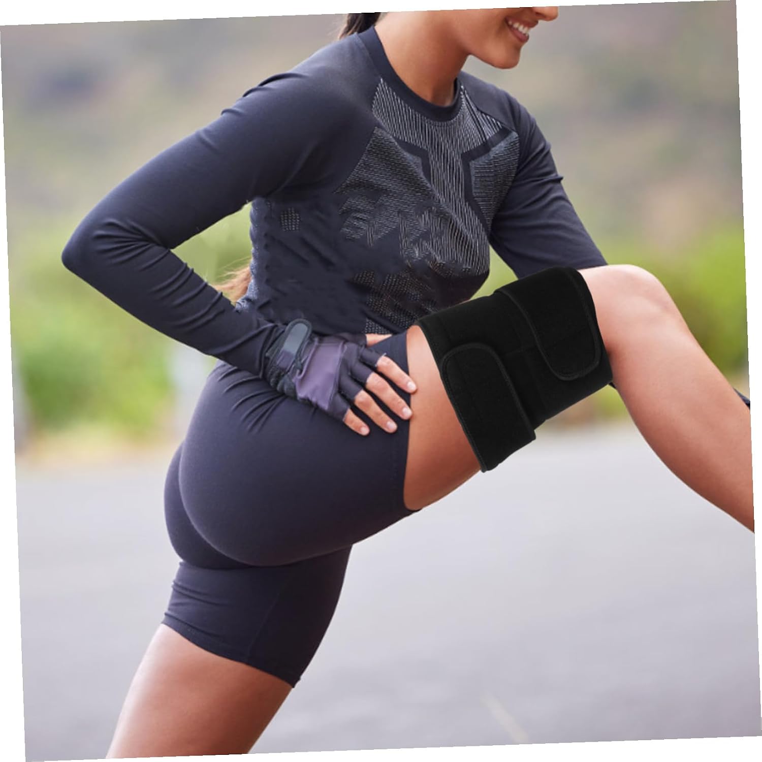 Thigh Support Brace for Groin Strain Relief, Large Size Compression Sleeve for Men and Women, Breathable Sports Thigh Wrap for Running and Basketball, Adjustable Leg Band