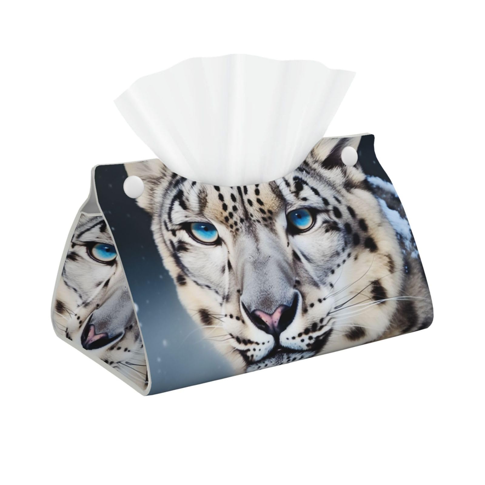 Blue eyed snow leopard Print Tissue Box Cover Foldable Tissue Storage Box Leather Tissue Cube Box Holder for Living Room Bedroom Office Car Home Decor