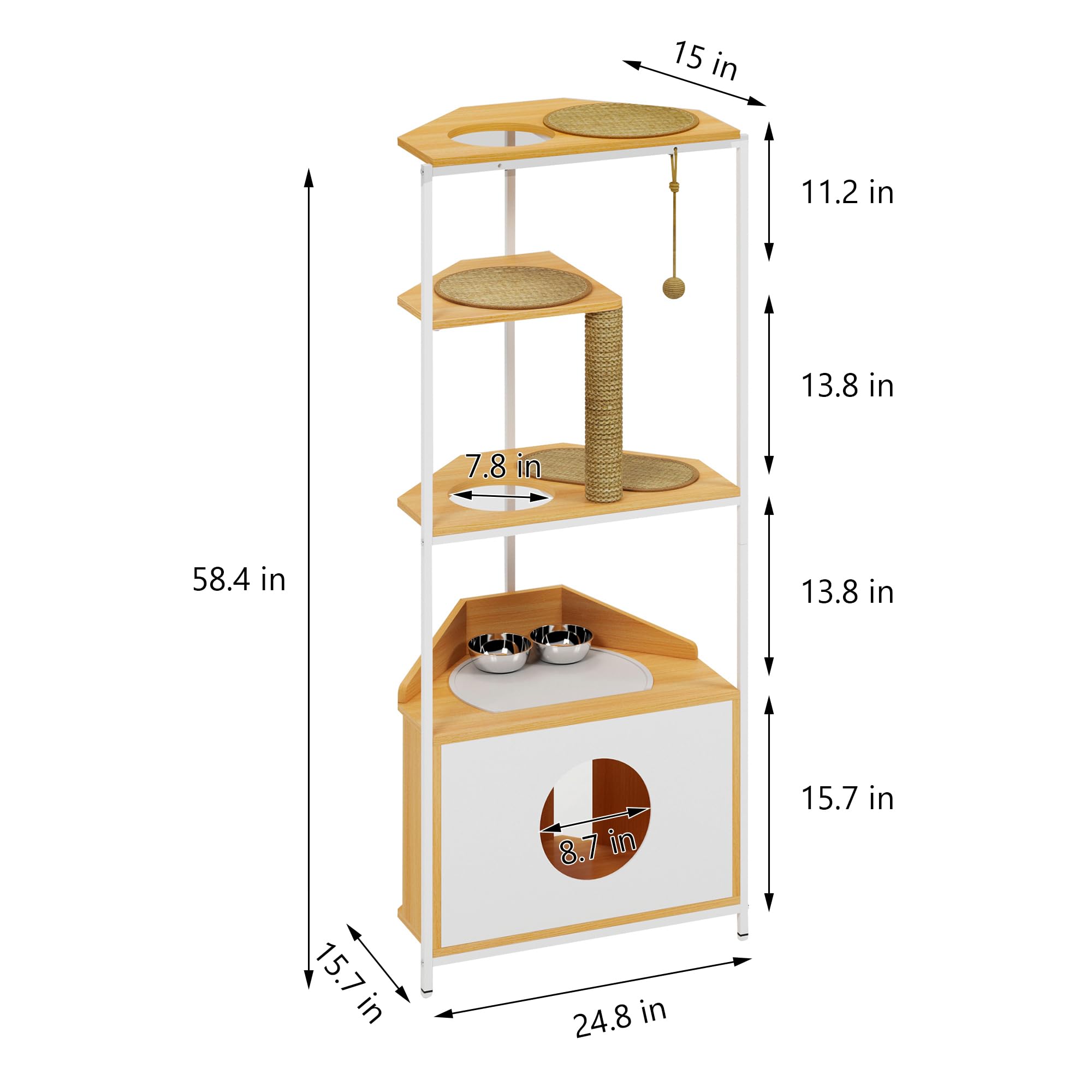 soges Corner Cat Tower, Cat Tree with Scratching Post, Cat Condo with Feeding Station and Climbing Platforms, Pet Furniture for Indoor Cats