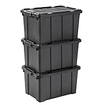 Iris Ohyama, Scatole Pieghevoli, 50L, Set di 3, Nero, Grande, Solido, Impilabile, Per Garage, Scaffali, Scatola Organizer, Plastica, Contenitore, DDSKT-450