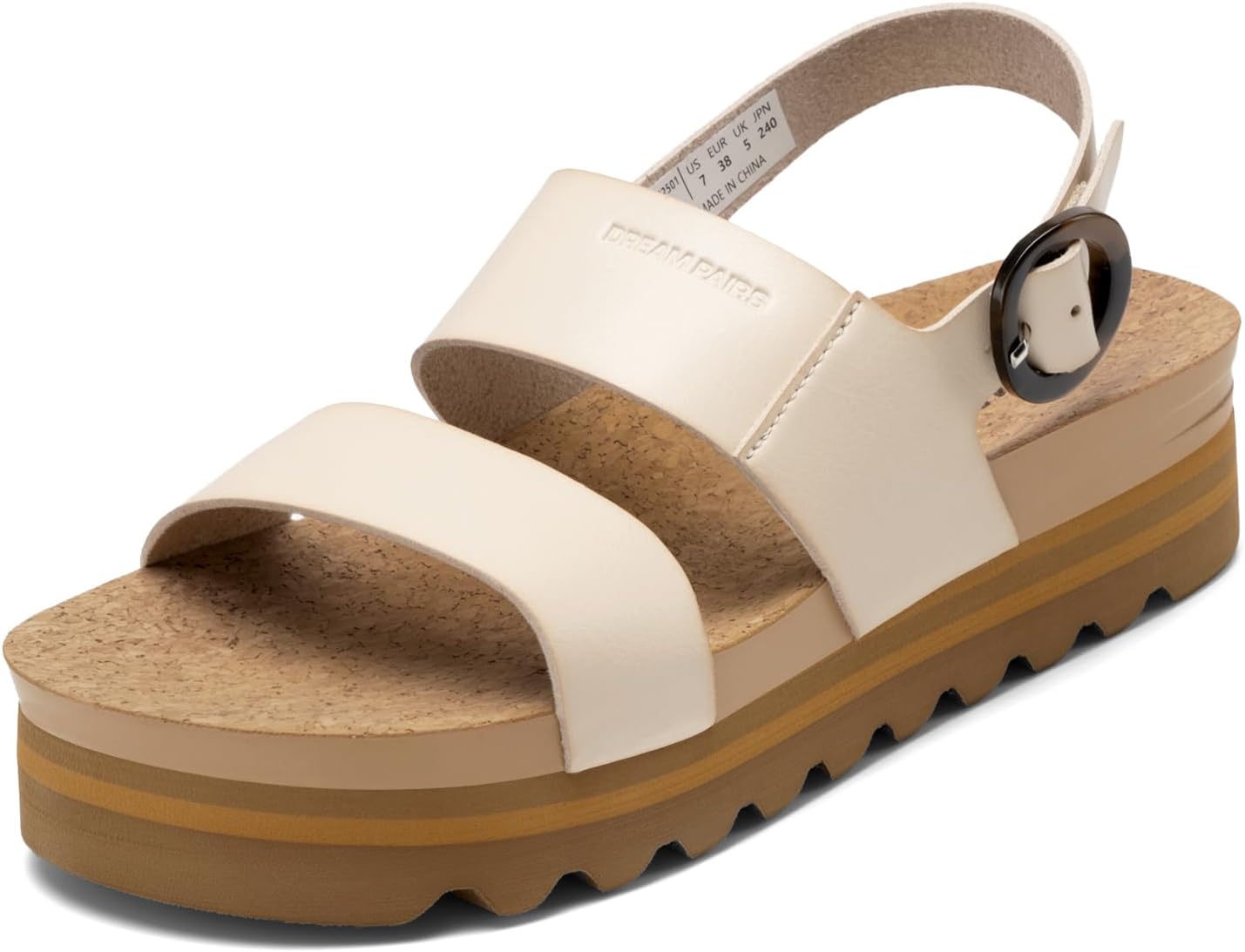 DREAM PAIRS Women's Orthopedic Arch Support Platform Sandals Comfortable Cork Insole Low Wedges Sandals Flatform Summer Dress Shoes Cute Buckle Wedges for Beach